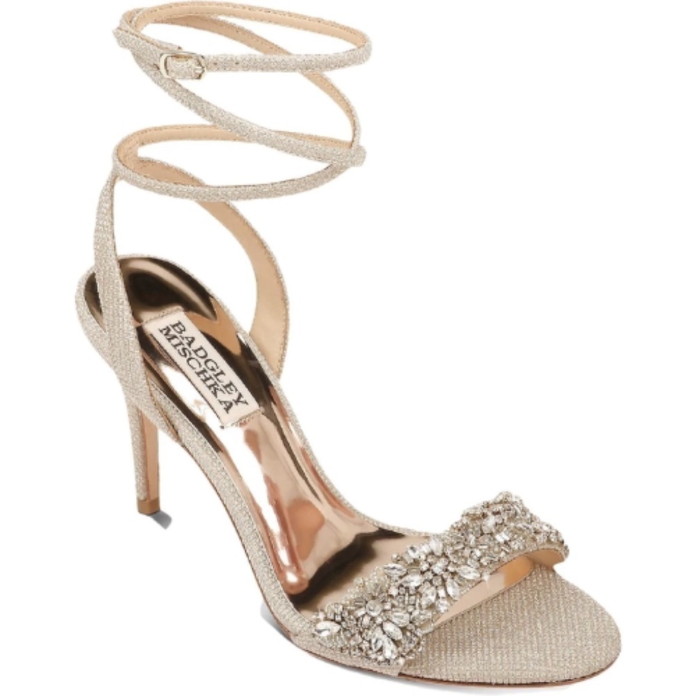 NEW Badgley Mischa Jen Ankle Strap Crystal Stiletto Sandals Sz. 8.5